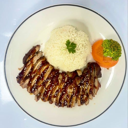 Chicken Teriyaki with Rice, and small side Wonton Soup.