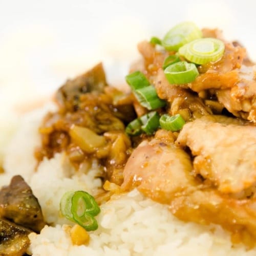 Garlic Pork Over Rice (หมูทอดกระเทียมราดข้าว).