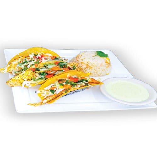 Three Tacos De Pescado.