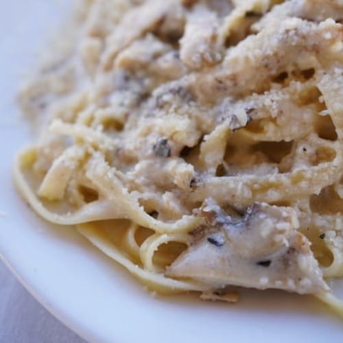 Fettuccine Alfredo with Chicken & Mushrooms.