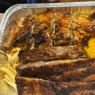 BBQ 1/2 Chicken & 1/2 Pork Ribs  Rice & French Fries