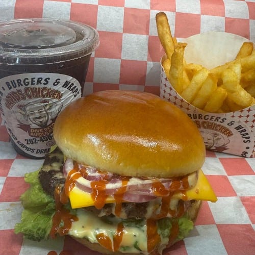 Spicy cheese Burger Meal.