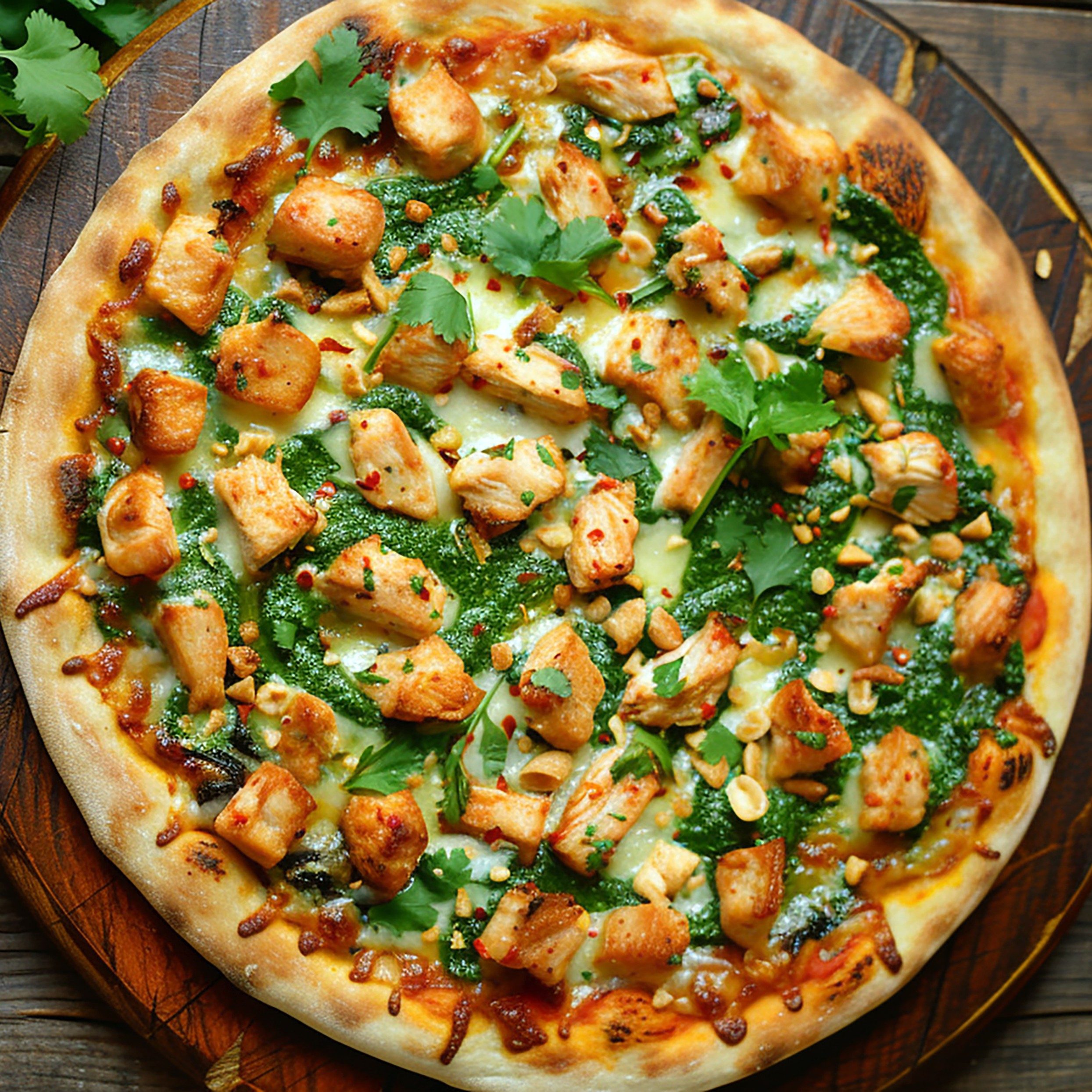 Chicken Spinach Alfredo Pizza.