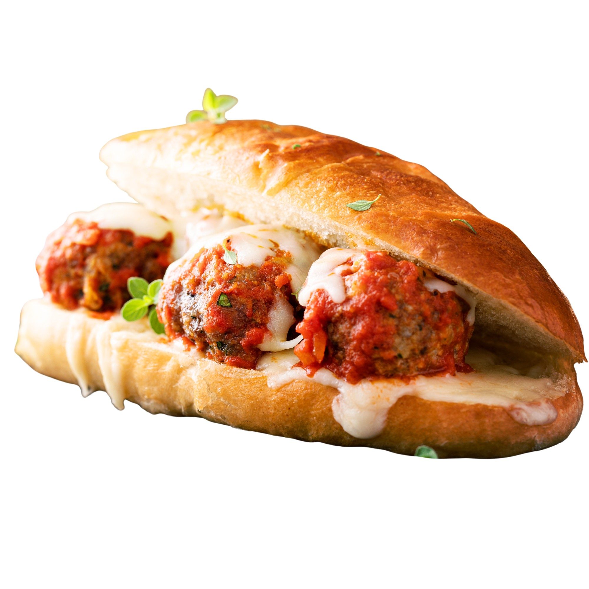 Meatball Parmigiana Sandwich With Fries.