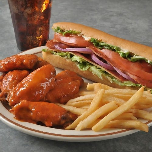 Grilled Sub and 5 Pieces Wings Combo.