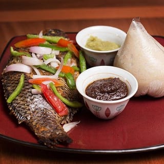 Banku and Tilapia with Hot Sauce