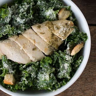 Kale Caesar Salad with Rotisserie Chicken