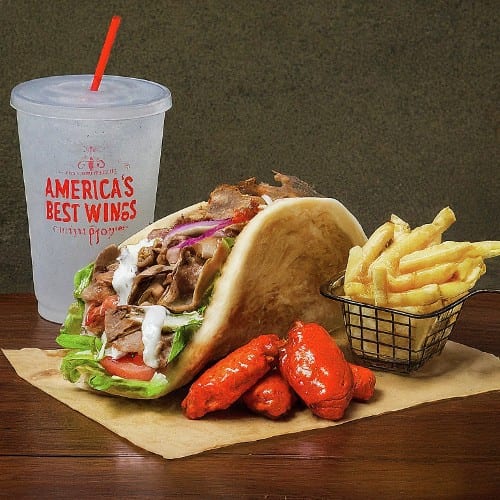 7" Meat Gyro + Wings (5 Pieces) Combo.