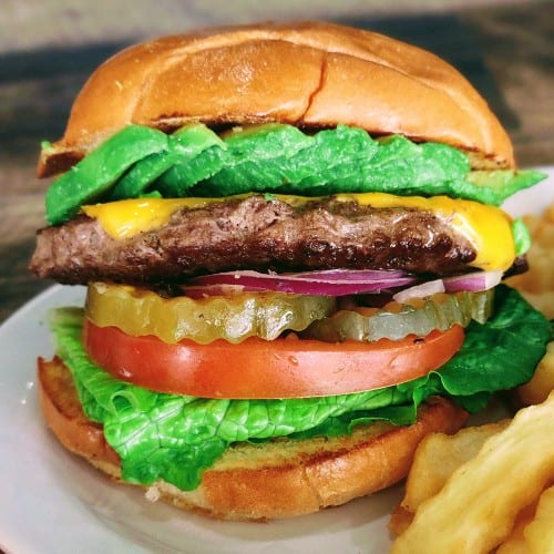 Classic Avocado Burger & Fries.