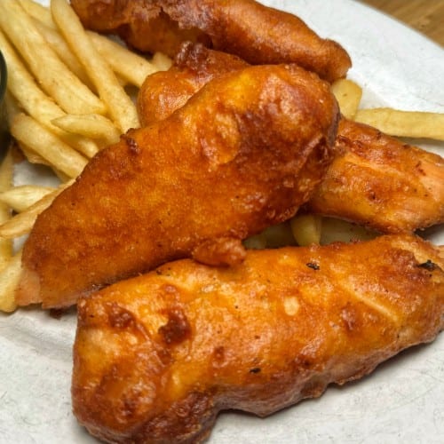 (4) Beer Battered Chicken Strips.