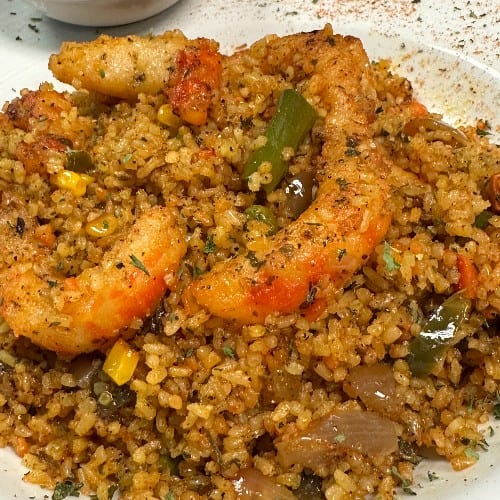 Vegan Shrimp Fried Rice.