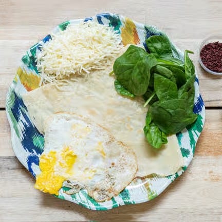 Cheese, Spinach and Egg Crepe.