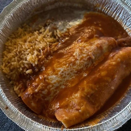 29. Two Beef Enchiladas, One Beef Taco, Rice & Beans.