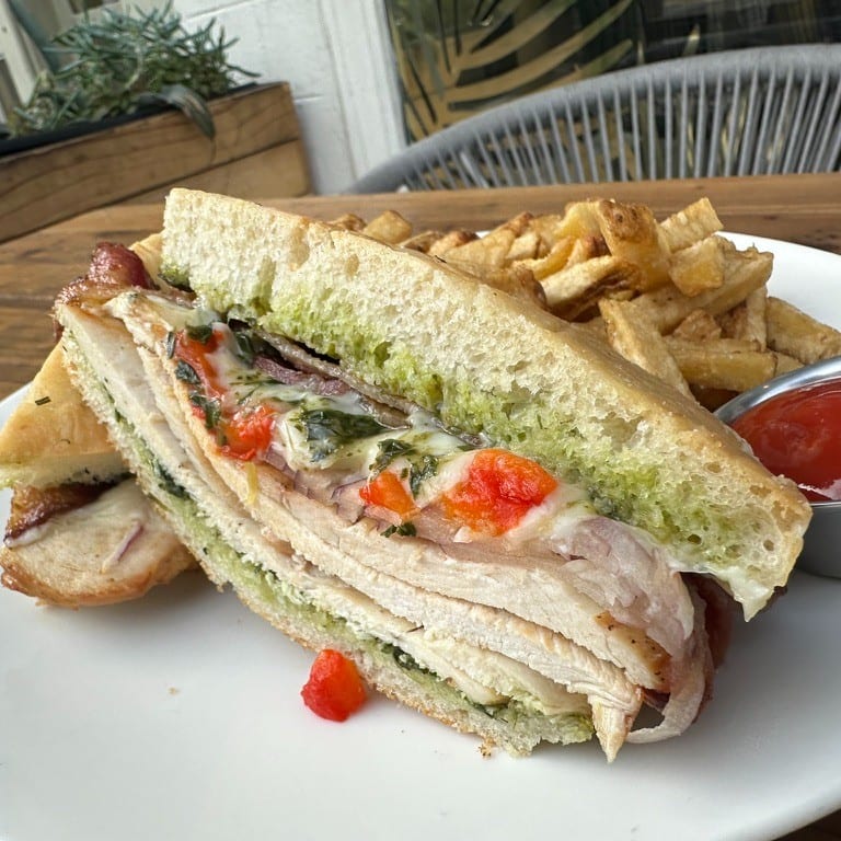 Roasted Chicken Sandwich with mixed greens salad.