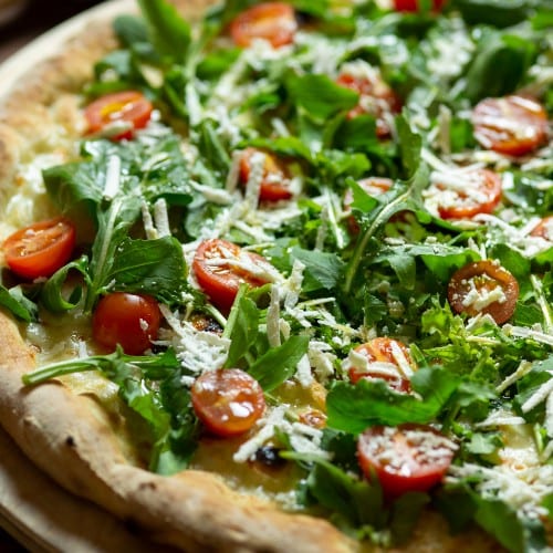 Sliced Tomato and Basil Pizza.