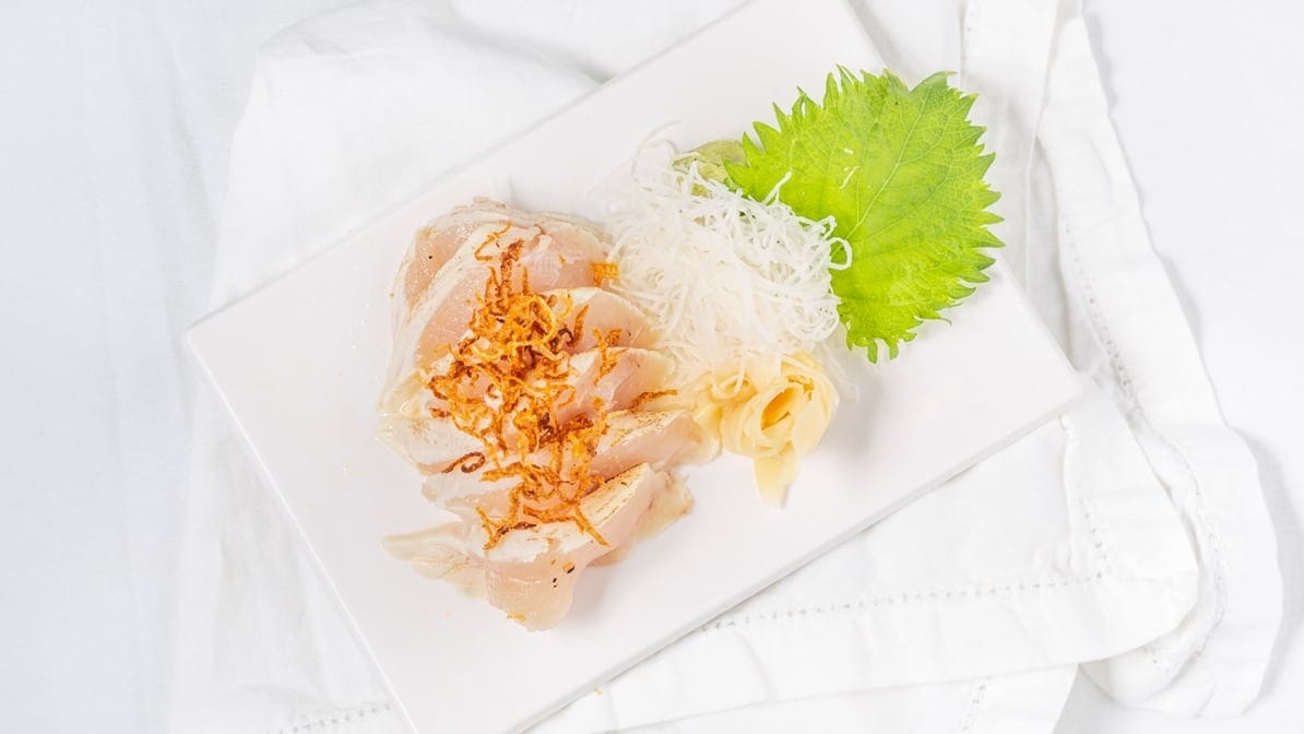 Albacore Sashimi with Crispy Onions.