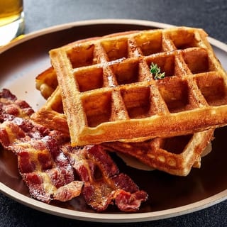 Golden Brown Belgian Waffles with Meat