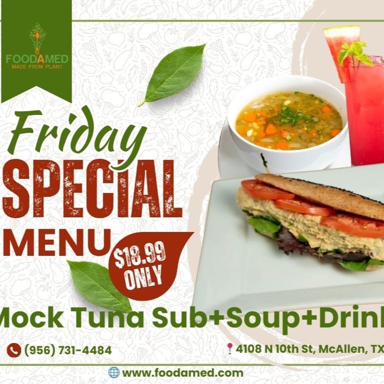 Friday - Mock Tuna Sub (6 inch) + small soup + Drink.