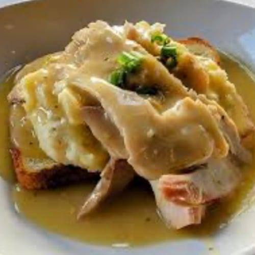 Roast Turkey Open Face Sandwich.