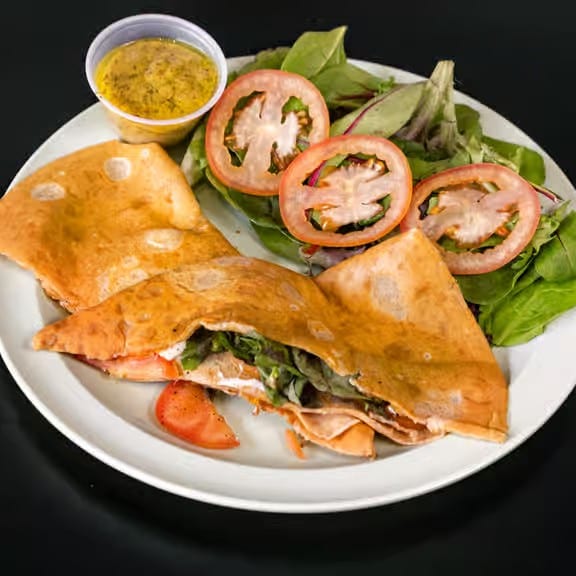 Mozzarella, Tomato, and Basil Crepe.