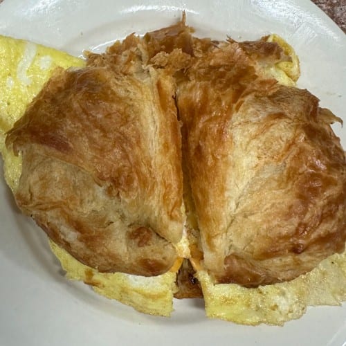 Croissandwich with Egg Sausage & Cheese.