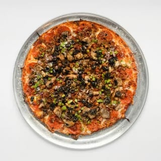 Supreme Pizza: beef, bacon, pepperoni, Italian sausage, green peppers, onions, olives, mushrooms