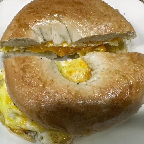 Egg Sausage Cheese Bagel Sandwich.