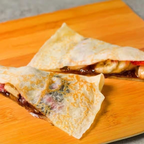 Nutella, Banana and Strawberries Crepe.
