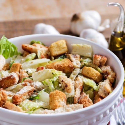 Buckets of Chicken Caesar Salad.