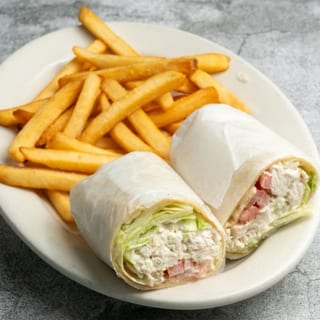 Chicken Salad Wrap Served with French Fries