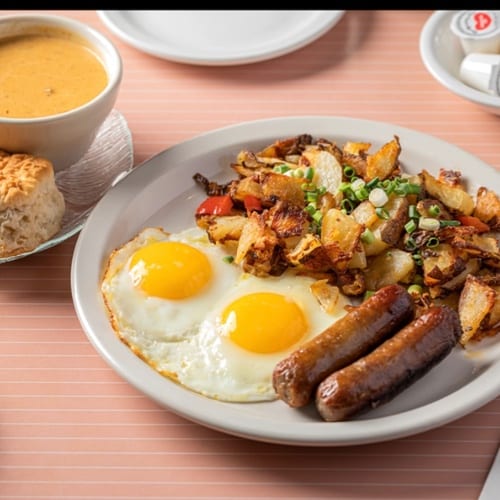  Biscuits & Gravy, Eggs and Breakfast Meat.