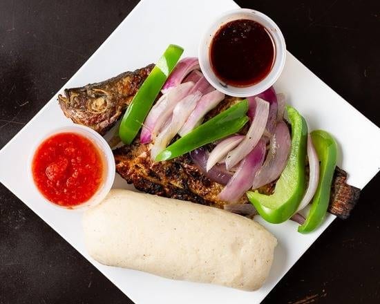Banku and Grilled Tilapia (Med).