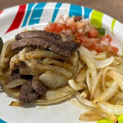 Higado Encebollado/ Liver and Onions Plate.