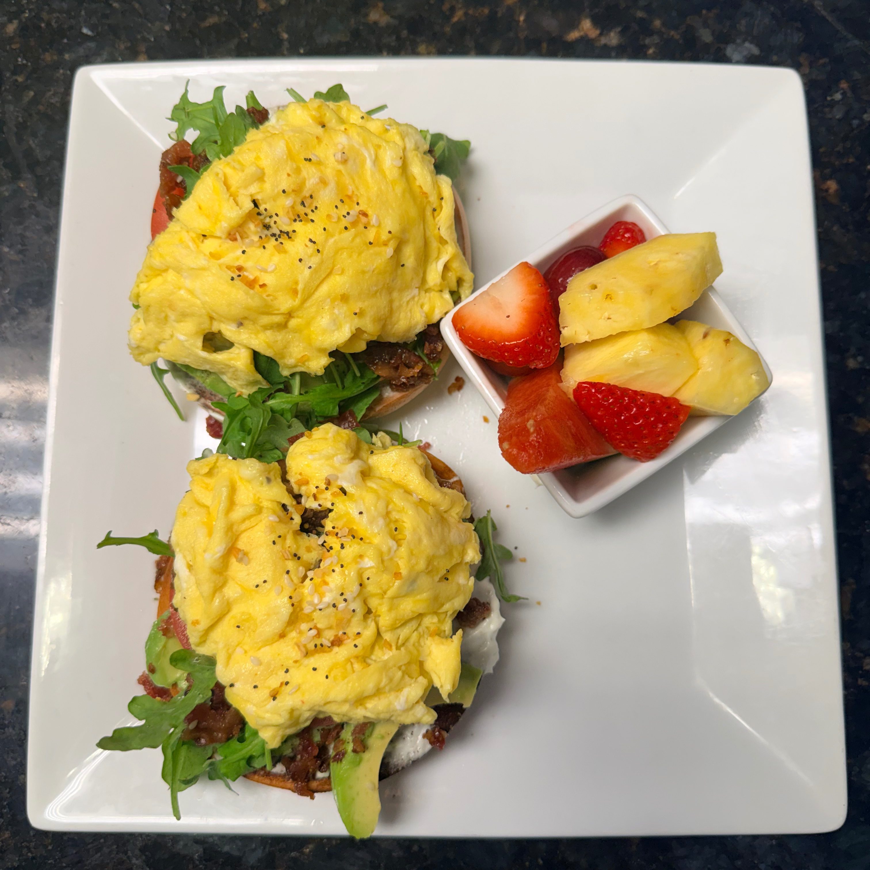 Avocado Bacon Egg Bagel.