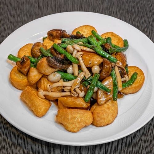 Mixed Mushrooms with Egg Tofu.
