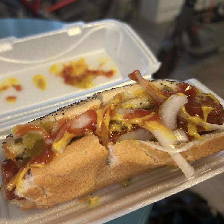 Belly Buster Hot Dog.