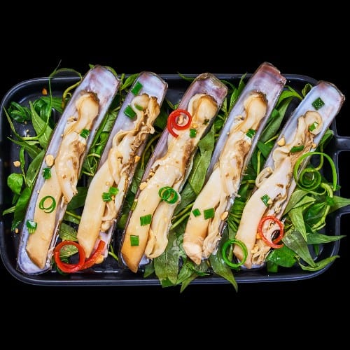 Grilled Scallion Razor Clams.