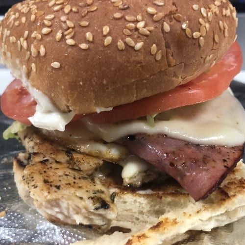 Backwoods Cheese Grilled Chicken Sandwich.