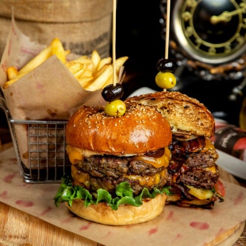 Double Cheeseburger Sandwich with Fries.