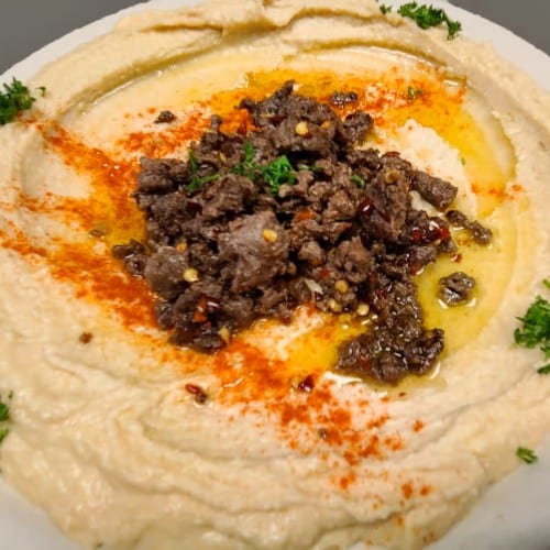Hummus with Spicy Awarma.