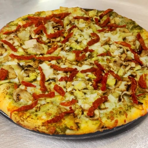 California Chicken & Artichoke Pizza.