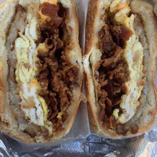 Bacon, Egg, Cheese & Hash Browns Sandwich.