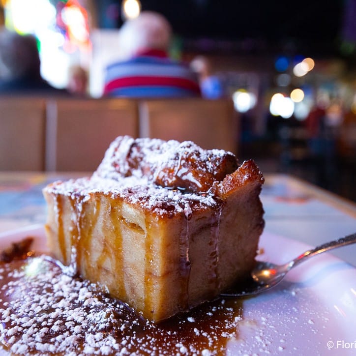 Bread pudding with rum sauce.