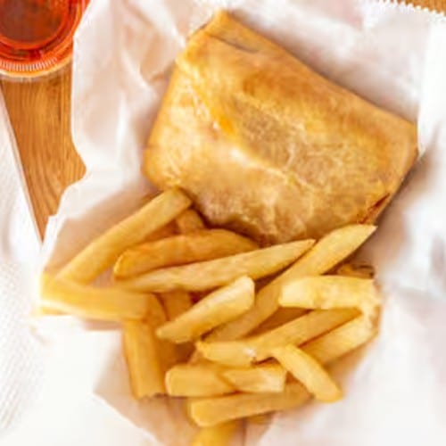 Pizza Puff with Fries.