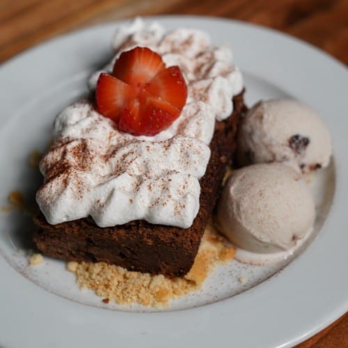 Hot Brownie with Mantecado Ice Cream.