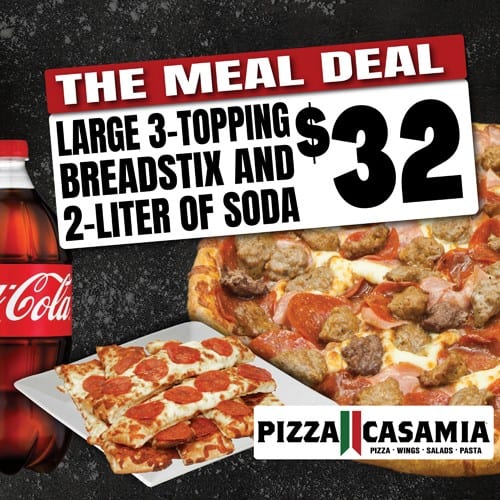 Large 3 Topping Pizza + Any 1 Order of Breadstix And a 2 Liter of SODA.