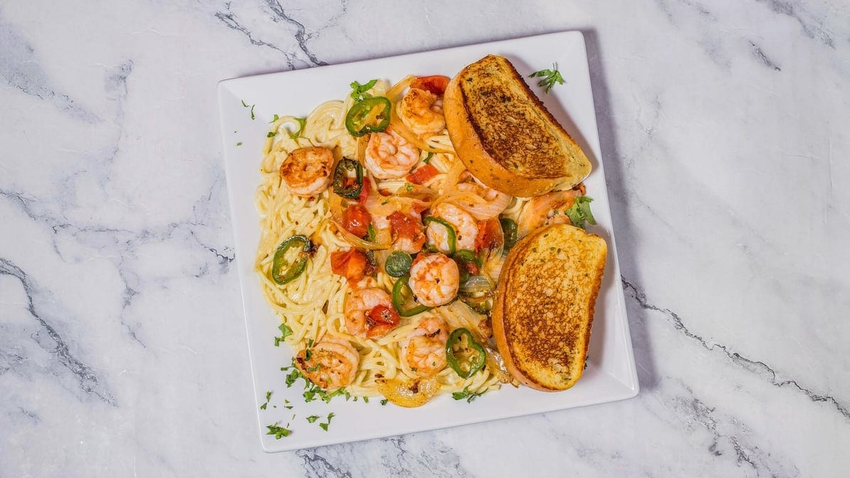 Mexican Shrimp in Pasta.
