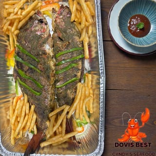 Grilled Red Snapper with Fried Plantains, French Fries or Jallof Rice