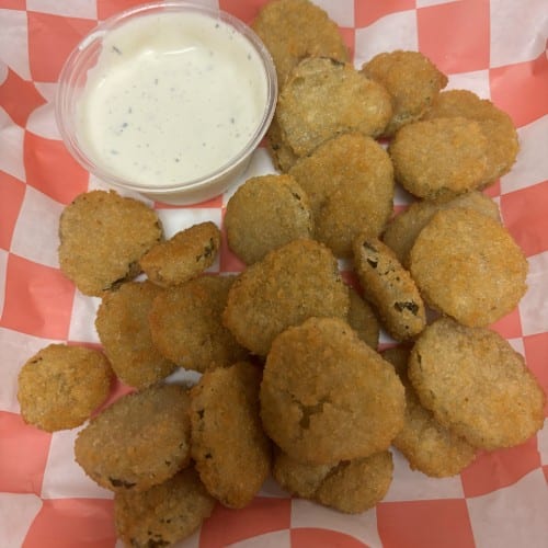 Fried Pickle Chips with Ranch.