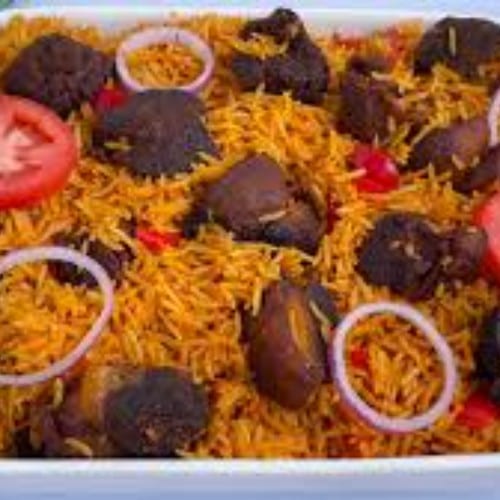  Ghana Jollof Rice with Goat meat.